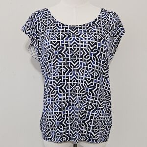 Talbots Size L Blue Cotton Rayon Knit Short-sleeved Tank Top Women's Blouse Top